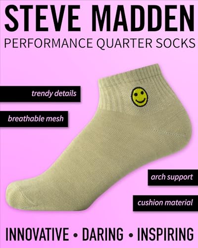 Steve Madden Womens Ankle Socks - 6 & 12 Pack Womens Socks Fun Embroidered Designs Cotton Cozy Fit (Sizes 5-10)2