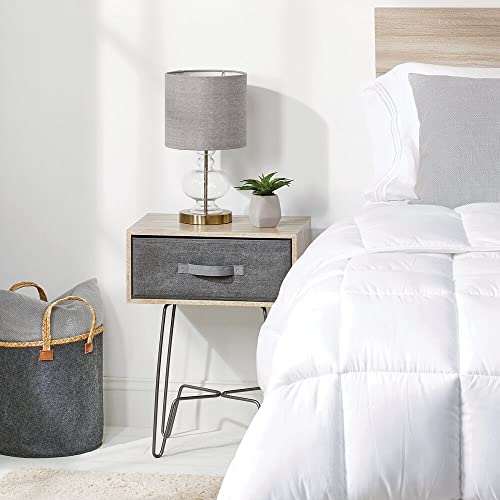Image of mDesign Modern Farmhouse Side /End Table with Fabric Drawer - Hairpin Legs, Wooden Top - Sturdy Vintage, Rustic, Industrial Home Decor Accent Furniture for Living Room, Bedroom - Alpine Gray