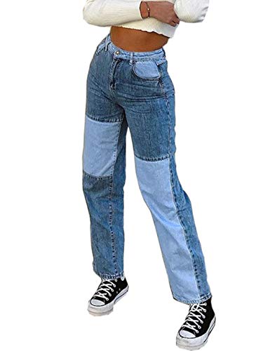 Paodikuai women patch flare jeans bell bottom raw hem denim pants…