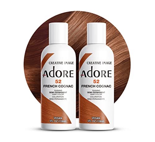 Adore Semi Permanent Hair Color (052 French Cognac) | Vegan & Cruelty-Free Brown Hair Dye | No Ammonia, No Peroxide, No Alcohol | 4 Fl Oz Each (Pack of 2)