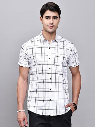 Image of Majestic Man Slim Fit Pure Cotton Half Sleeve Checked Casual Shirt