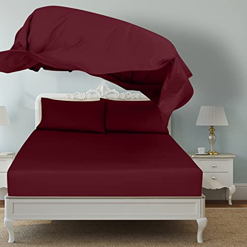 Image of Royale Linens 2 Pack Bulk Flat Sheet Set - Top Sheets - Soft 1800 Microfiber - Wrinkle & Stain Resistant - for Hotel, Massage Table, Hospital, Dorm - Twin Flat Sheet Sold Separately (Twin, Burgundy)