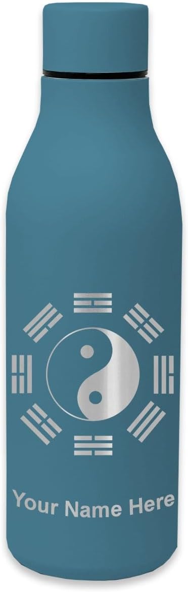 LaserGram Double Wall Stainless Steel Water Bottle, Yin Yang Tai Chi, Personalized Engraving Included
