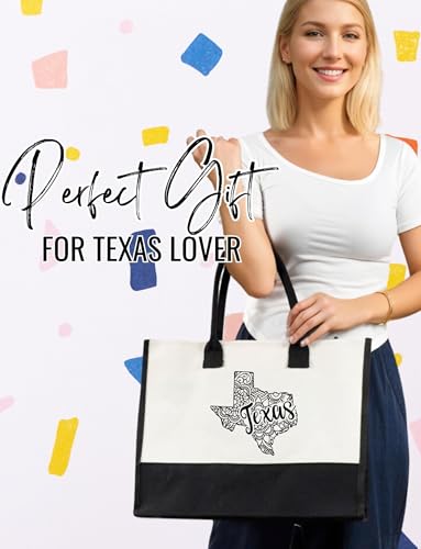Image of InnoBeta Texas Gifts for Women, US State Gifts Canvas Tote Bag, with Top Zipper Closure and Shoulder Strap for Birthday, Mother's Day, Christmas