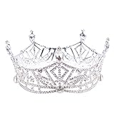 Retro Crown Round Large Crown Rhinestone Decor Wedding for Bride Woman Lady (As Shown)