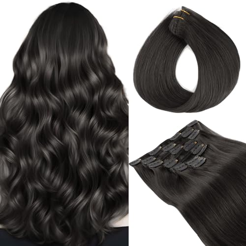 Yuniffe Clip in Hair Extensions Human Hair 120g 14 Inch 7pcs Natural Black Clip in Remy Human Hair Extensions Straight Hair Extensions Clip ins Double Weft #1B
