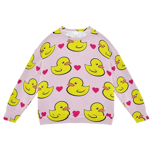 Wudan Yellow Ducks and Peach Heart on Polka Dots Little Girls Sweatshirt Hoodie Fleece Tops Clothing Shirts Party 4T, Yellow Ducks and Pink Heart on Polka Dots, 4T