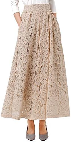 Amazon スカート レディース ロングスカート レース 花柄 ウエストゴム レーススカート フレア フレアスカート Aライン 総レース 春夏 ベージュ L スカート 通販