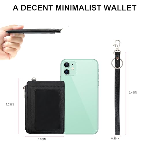 Small Wallets Woman Leather Credit Card Holder Slim Minimalist Front Pocket RFID Blocking Wallet for Women with Zipper Coin Purse（Black）3