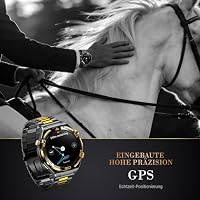 IOWODO Luxus Smartwatch Herren mit ChatGPT/GPS/Kompass, 1,43-Zoll-AMOLED-Display & Taschenlampe, 14K-Beschichtung, Bluetooth Anrufe, 20 Tage Akkulaufzeit, über 100 Sportmodi, 2 Armbänder – Ansicht 6