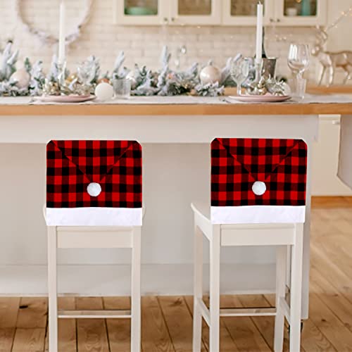 Ccinee 6Pcs Christmas Chair Back Cover, Black And Red Grid Chair Slipcovers Hat Buffalo Plaid Christmas Back Covers Christmas Dining Chair Protector Elastic For Dining Room Xmas Party Table Decor… #TOP5