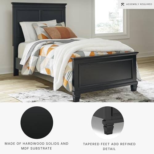 Image of Signature Design by Ashley Lanolee Twin Panel Bed, Black Kids Bed | Sturdy hardwood solids, birch veneer & MDF substrate, Elegant black framed panels, 5.75-inch under-bed space