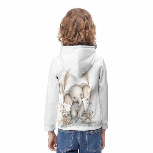 Pull éléphant imprimé 3D avec capuche et poche pour ado de 9-11 ans