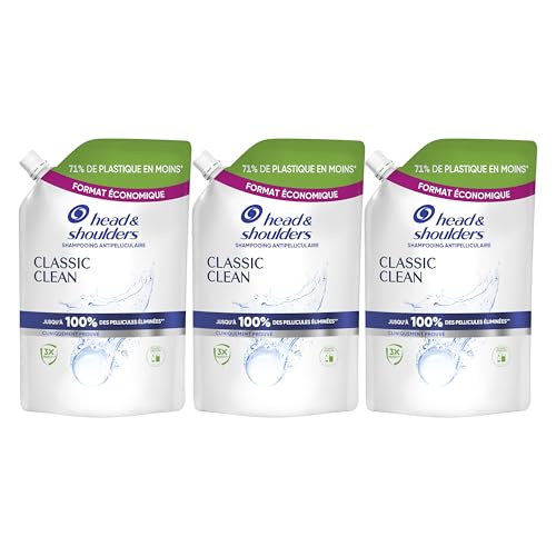 Head & Shoulders Shampooing Antipelliculaire Classic, Recharge 3 x 550 ml, Jusqu’à 100% Des...