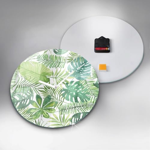 Horloge en verre 30 cm Wallfluent Feuilles Vertes design moderne - 5
