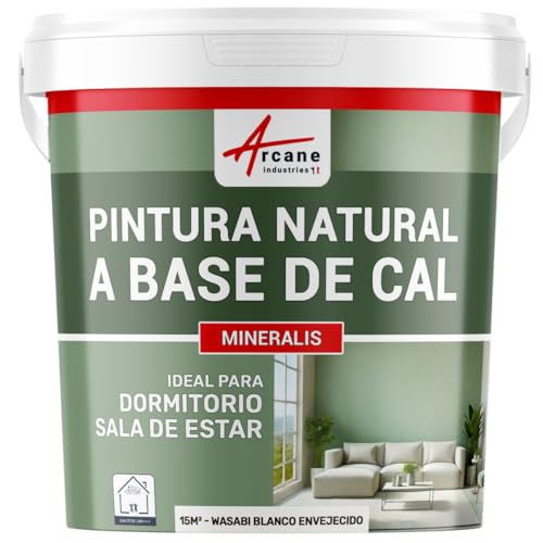 Pintura a la Cal Natural para Interiores - MINERALIS - 15 m² (2.5 kg en 1 capa) Wasabi Blanco Envejecido - ARCANE INDUSTRIES
