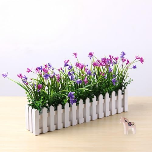 Neakarfer-造花、プラスチック、デスクトップの壁の隅に緑の植木鉢の置物、胡蝶蘭の柵の花が地面に落ちたヒナギクを遮って、造花、生き生きとしている!かわいらしい田園風植物。戸外は安全で、いつまでも枯れない花。ヒマワリと小麦を鉢植えにし、木の柵を配した。