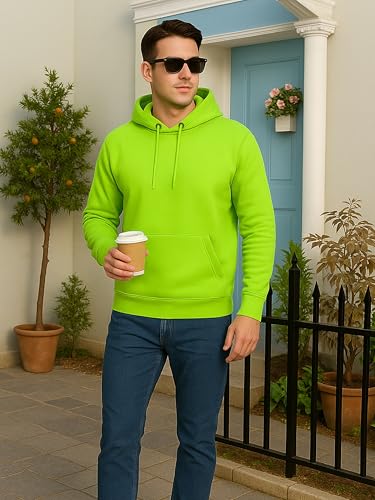 URBAN BUCK Mens Neon Pullover Hooded Sweatshirt Casual Long Sleeves High Visibility Lightweight Athletic Men Hoodie2