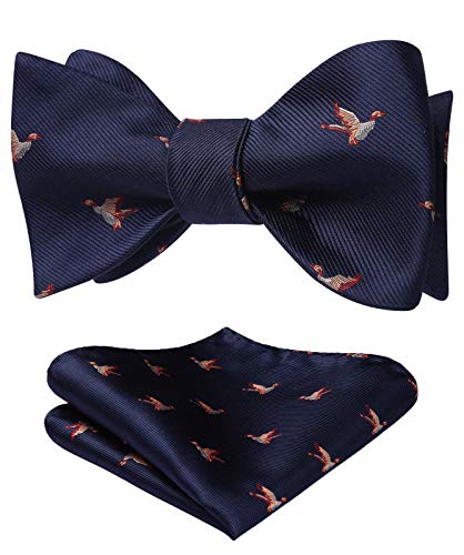 Image of HISDERN Bow Ties for Men Self Tie Animal Bowties Pocket Square Woven Silk Fun Bowtie Handkerchief Set for Wedding Party