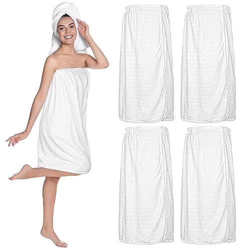 Tigeen 4 Pack Spa Towel Wraps for Women Adjustable Elastic Bath Robe Lightweight Shower Cover for Bath Shower(White,M)