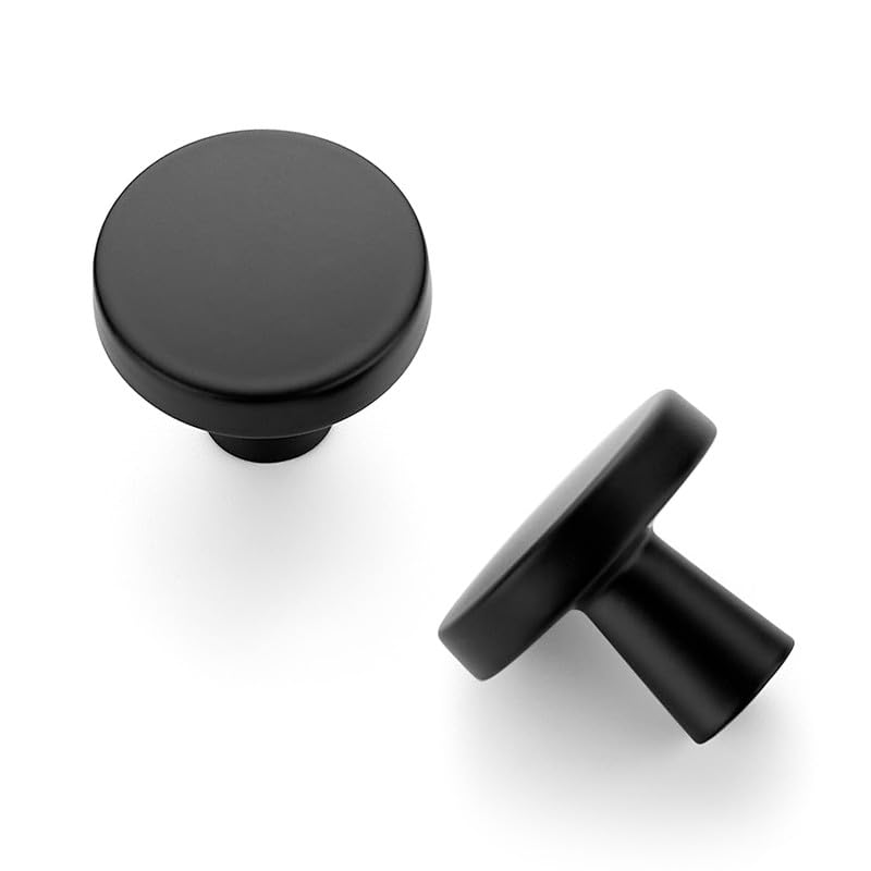 JOY DECOR 5 Pack Kitchen Cabinet Knobs Solid Drawer Knobs Dresser Knobs 1-1/4 Inch Drawer Pulls Matte Black Cabinet Hardware for Dresser Drawers Round Cabinet Door Knobs Simple Drawer Handles