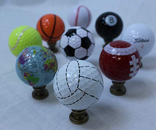 Image of Volleyball Lamp Finial, White with Black Stripes, 2.25 inchh