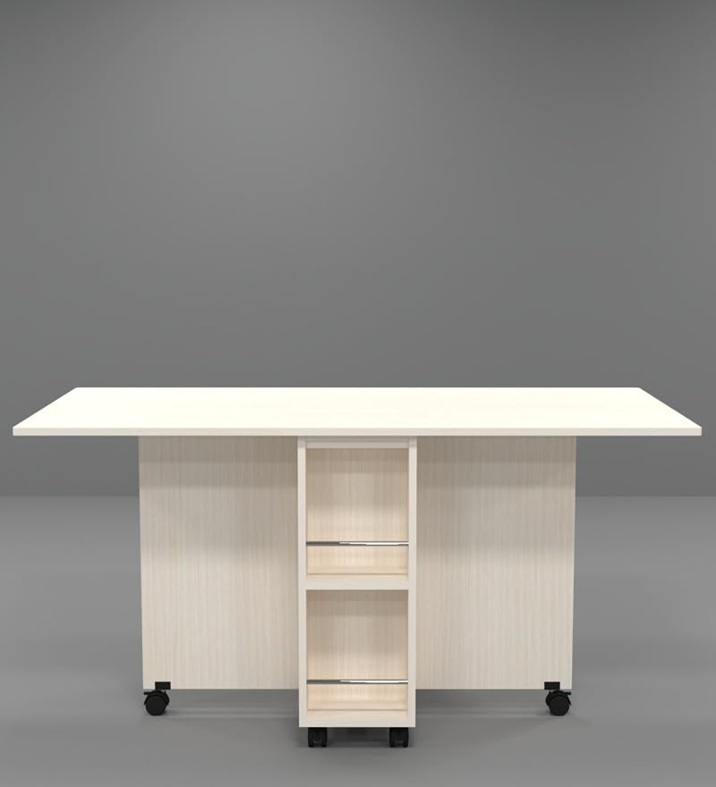 Image of SPECIALITY PANELS Folding Dining Table with Storage, Beige Wood Finish, 149x74x76 cm, Mobile Kitchen Island with Wheels, Carpenter Assembly Provided