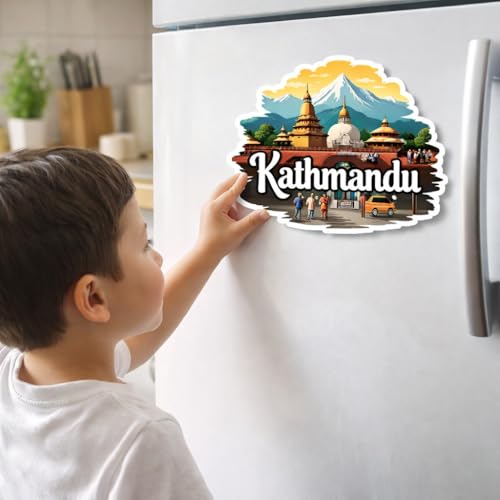 Image of Naxon Kathmandu Theme Souvenir Wooden Fridge Magnet | Pashupatinath Temple & Himalayan City Design 3x3 Inch Refrigerator Magnet for Kitchen & Home Decor | Travel Gift from Kathmandu | Pack of 1