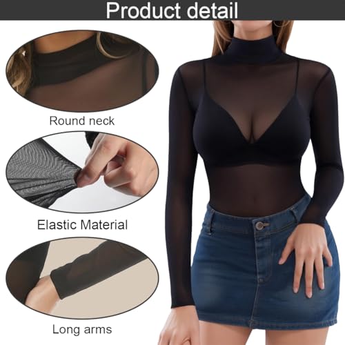 UEIOAVL Blusas y camisas para mujer, 1 pieza de blusa de malla sexy para mujer camisa de tul negra transparente camiseta informal blusas para fiesta diaria (negra)