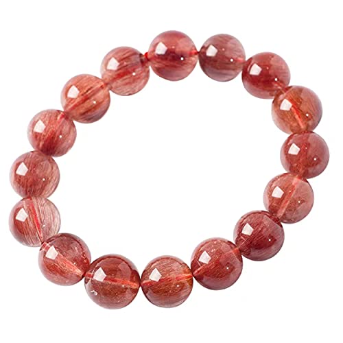 Genuine Natural Red Rutilated Quartz Gemstone 13mm Crystal Round Bead Power Bracelet AAAAA