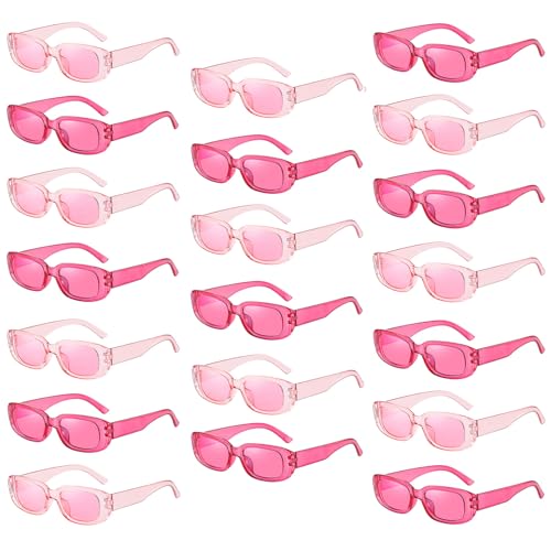 Pibupibu 20 Pack Hotpink Pink Rectangle Sunglasses Bulk for Women Retro Y2k Fun Party Glasses Set