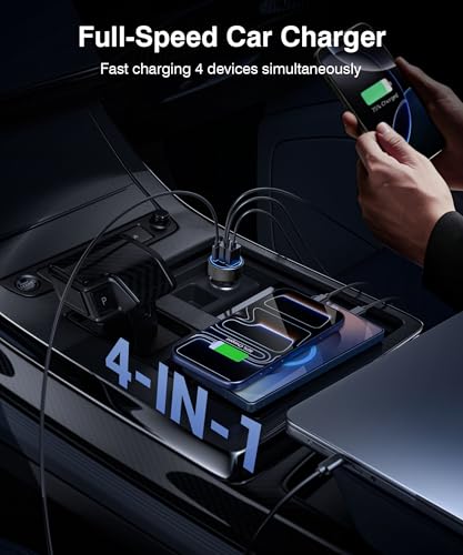 Image of [2026 Updated 4-in-1] USB-C Car Charger, 4-Port 90W Super Fast Charging Cigarette Lighter Adapter, USB-C & USB-A PD /QC Multiport for iPhone 17 /16 /15, iPad, MacBook,Samsung Galaxy, and Android Devices