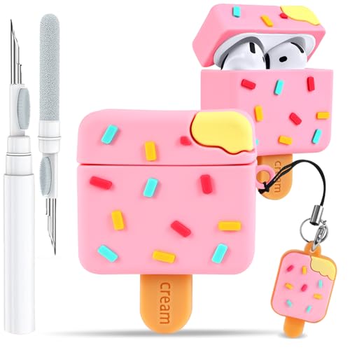 Boaretiu - Funda para Airpods de 4ª generación, con llavero y kit de limpieza para AirPods de 4ª generación (2024), diseño de helado, lindo kawaii, divertido 3D, de silicona suave, divertido para