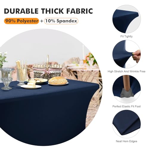 Image of SEPARO 2 Pack 6 Ft Navy Blue Table Cover Fitted Rectangular Tablecloth Stretchable Fabric Table Cloth 6 ft Wrinkle-Free for Party Tradeshows Banquet Weddings Cocktail