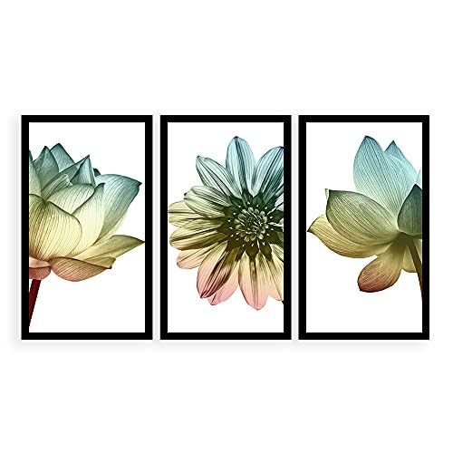 Kit 3 Quadros Decorativos Grandes com MOLDURA Flores Coloridas co...