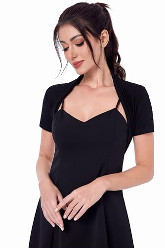 AmélieBoutik Women Short Sleeve Bolero Shrug Open Front Pleated Back Ruched Sides Cropped Cardigan for Dress Casual