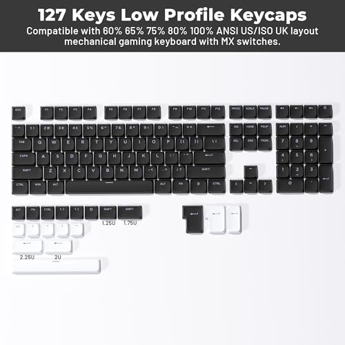XVX Low Profile Black Keycaps, Double Shot PBT, Shine Through, Compatible with 60%/75%/80%/100% MX Switches Mechanical Keyboards - Keycap Set
