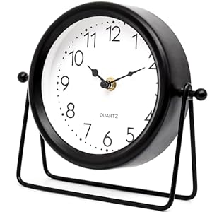 Vintage Black Table Clock on Stand, Decorative Desk and Shelf Clock，Decorative Battery Operated Table Top Clock for Living Room，Silent Non-Ticking