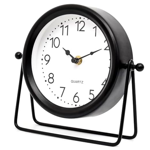 Vintage Black Table Clock on Stand, Decorative Desk and Shelf Clock,Decorative Battery Operated Table Top Clock for Living Room,Silent Non-Ticking