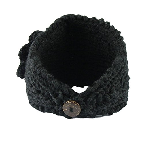 Tuscom Women Crochet Headband Knit Hairband Flower Winter Ear Warmer Head wrap (Black)