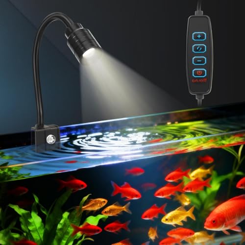 Novique 3W Fish Tank Light 3 Color Modes Clip on Aquarium Spotlight with Adjustable Focus Aquarium Focus Light with 10 Brightness Levels