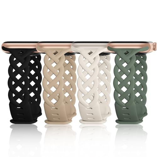 Image of Slim Silicone Bands Compatible with Apple Watch Band 40mm 38mm 41mm 44mm 45mm 46mm 49mm 42mm Women Floral Breathable Braided Lace Thin Sport Strap Replacement Wristbands iWatch SE Series 11 10 9 8 7 6 5 4 3 ultra 2