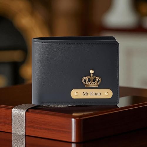 Image of Thebaegift Men's Personalized Wallet I Customized Slim Stylish Leather Purse with Name & Charm I Unique Birthday Anniversary Gift for Men Boy Love Husband Employees Clients (Black IMP)