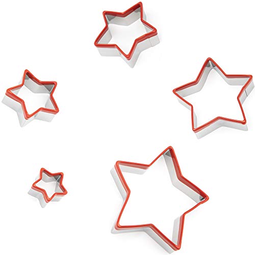 Cookieque 5-Piece Star Cookie Cutters,0.4Mm Thickness Heavy Duty Food-Grade Stainless Steel, Biscuit Cutter,Metal Cookie Cutters,Unique Design With Protective Red Top Pvc. #TOP7