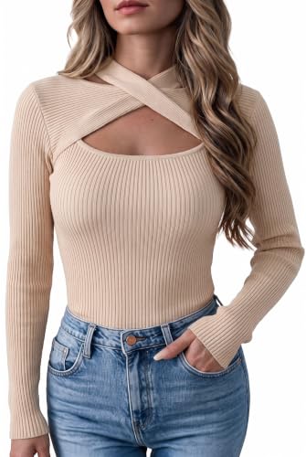 Image of Zeagoo Womens Long Sleeve T Shirts 2026 Summer Casual Knit Slim Fit Trendy Basic Cute Sweater Tops