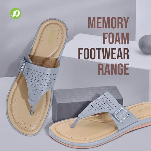Image of DOCTOR EXTRA SOFT Women's Flat Memory Foam Slippers /Flip-Flops Fashion Stylish Casual Comfortable Diabetic Orthopedic Lightweight Synthetic Slip-on Sandals with Adjustable Buckle for Girls & Ladies D-609