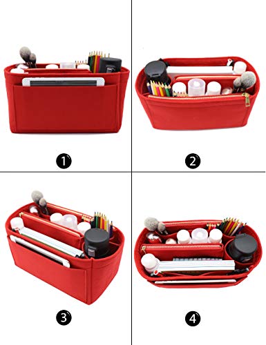 Image of LEXSION Felt Purse Organizer Insert, Tote Bag Shaper Dividers with 5 Sizes, Red 8023, X-Large | LEXSION Felt Purse Bag Organizer Insert with zipper Bag Tote Shaper Fit Speedy Neverful PM MM