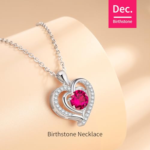 Double-Heart-Necklace-for-Women-Silver-Plated-with-Cubic-Zirconia-12-Birthstone-Colors-Romantic-Jewelry-Gift-for-Wife-Mom-Girlfriend-or-Daughter-Perfect-for-Anniversary-Birthday-Valentines-Day-and-Mot
