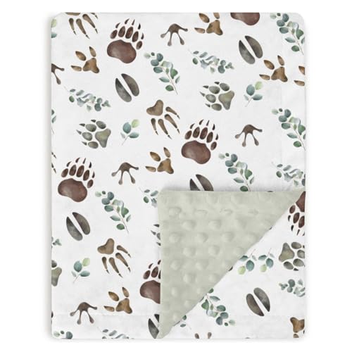 Image of Tewrnvioc Baby Blankets for Girls Boys 30" x 40", Soft Double Layer Minky Blanket Dotted Fleece Back, Nursery Bed Receiving Quilt Newborn Infant Toddler Shower Gift Wild Animal Footprints Tracks Theme