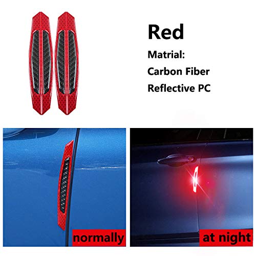 Image of ZYTC 4pcs 3D Super Red Reflective Stickers Black Real Carbon Fiber Strips Car Side Door Edge Bumper Anti-Scratch Protection Guards Trim Stickers Universal